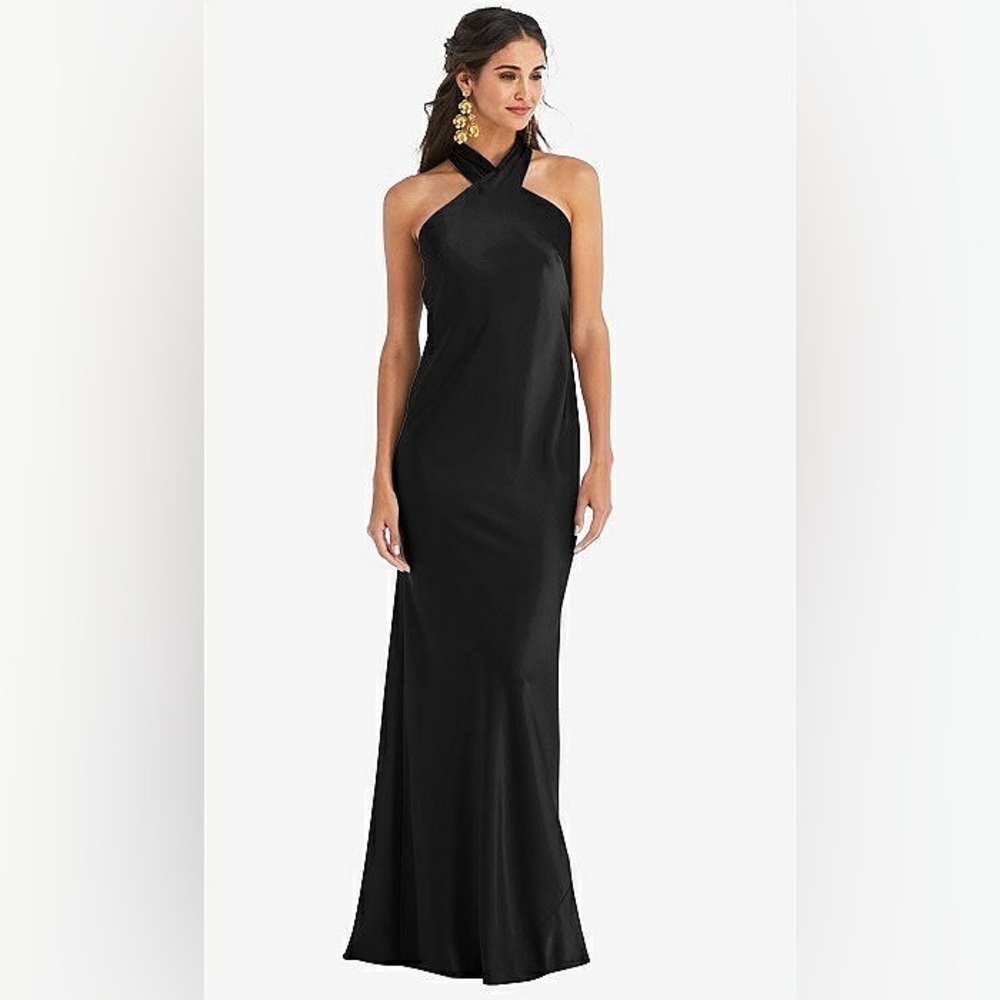Draped Twist Halter Tie-Back Trumpet Gown